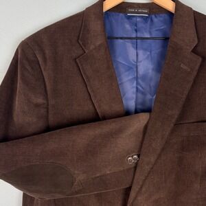 Tommy Hilfiger Corduroy 2 Button Blazer Jacket Coat Mens 46R Brown Elbow Patches